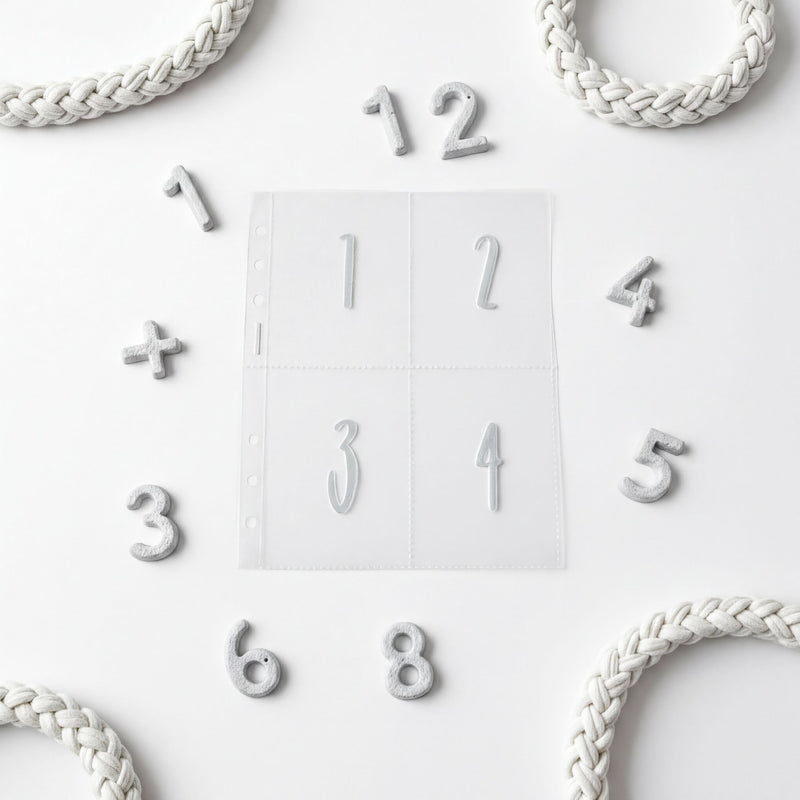 a collection of numbers and numbers on a white background, arranged in a circular pattern.