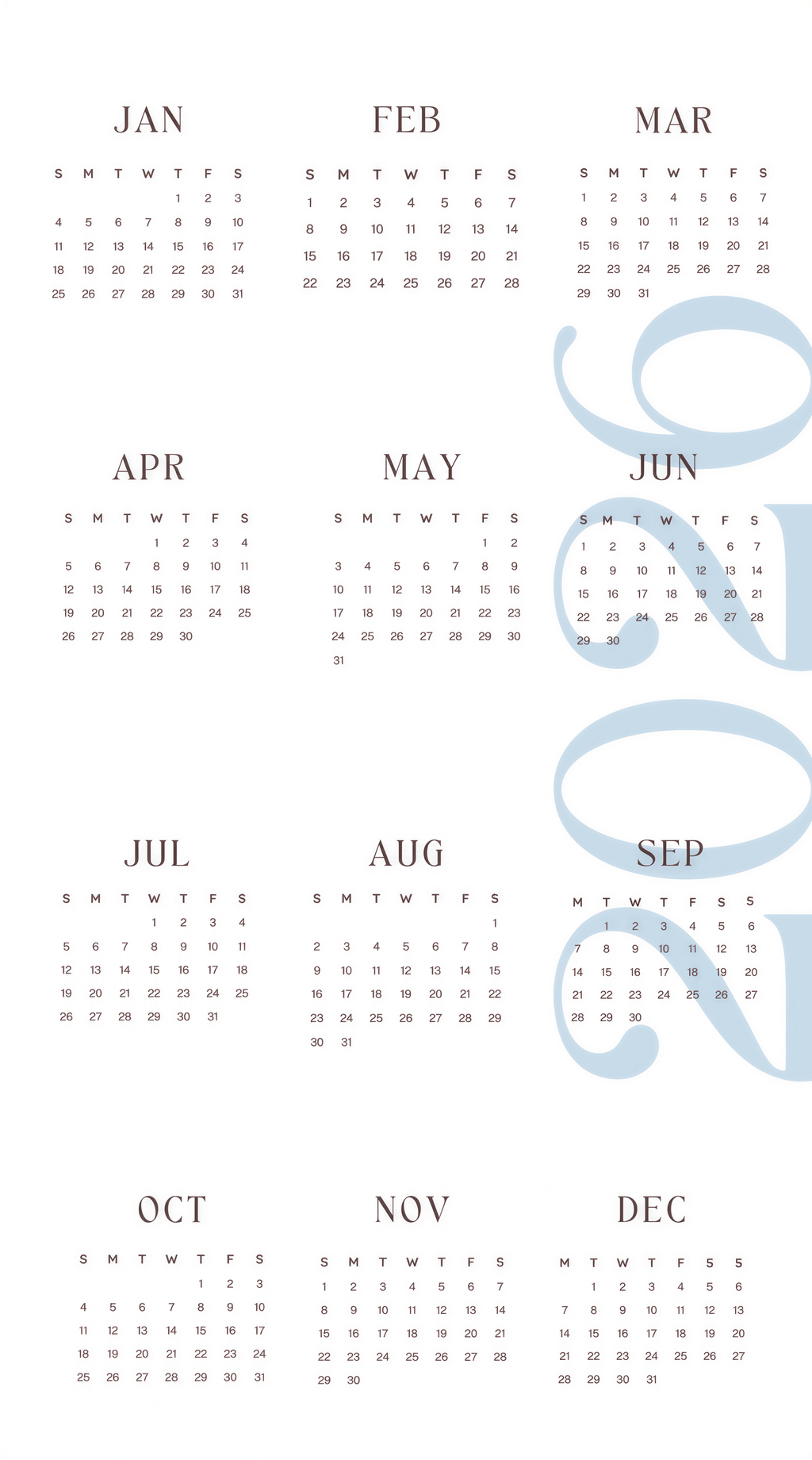 a calendar for the year 2021, showing the months of the year in a grid format.
