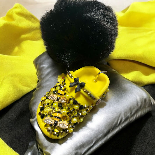 Bedazzled Handmade Croc Keychain - Bumble Bee