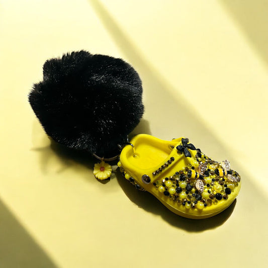 Bedazzled Handmade Croc Keychain - Bumble Bee
