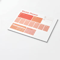 The image is a weekly planner with a calendar and various sections for planning and organizing tasks.
