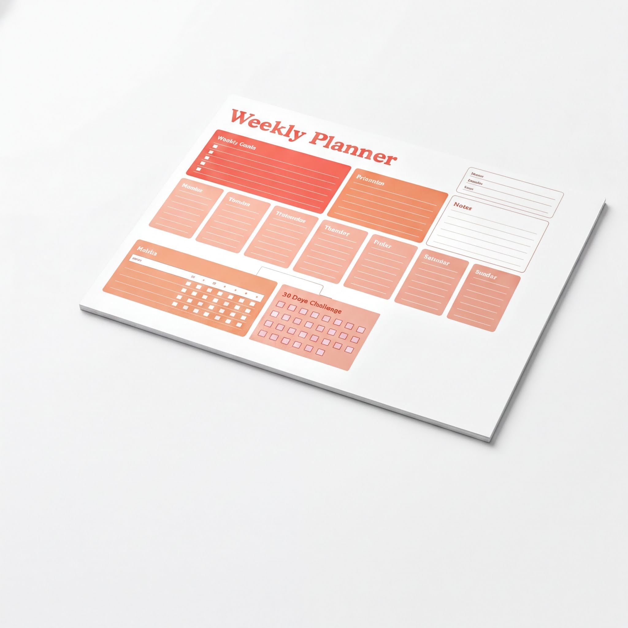 The image is a weekly planner with a calendar and various sections for planning and organizing tasks.