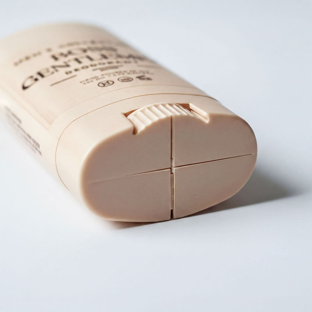 A close-up image of a deodorant stick with a label that reads "GENTLEMAN".