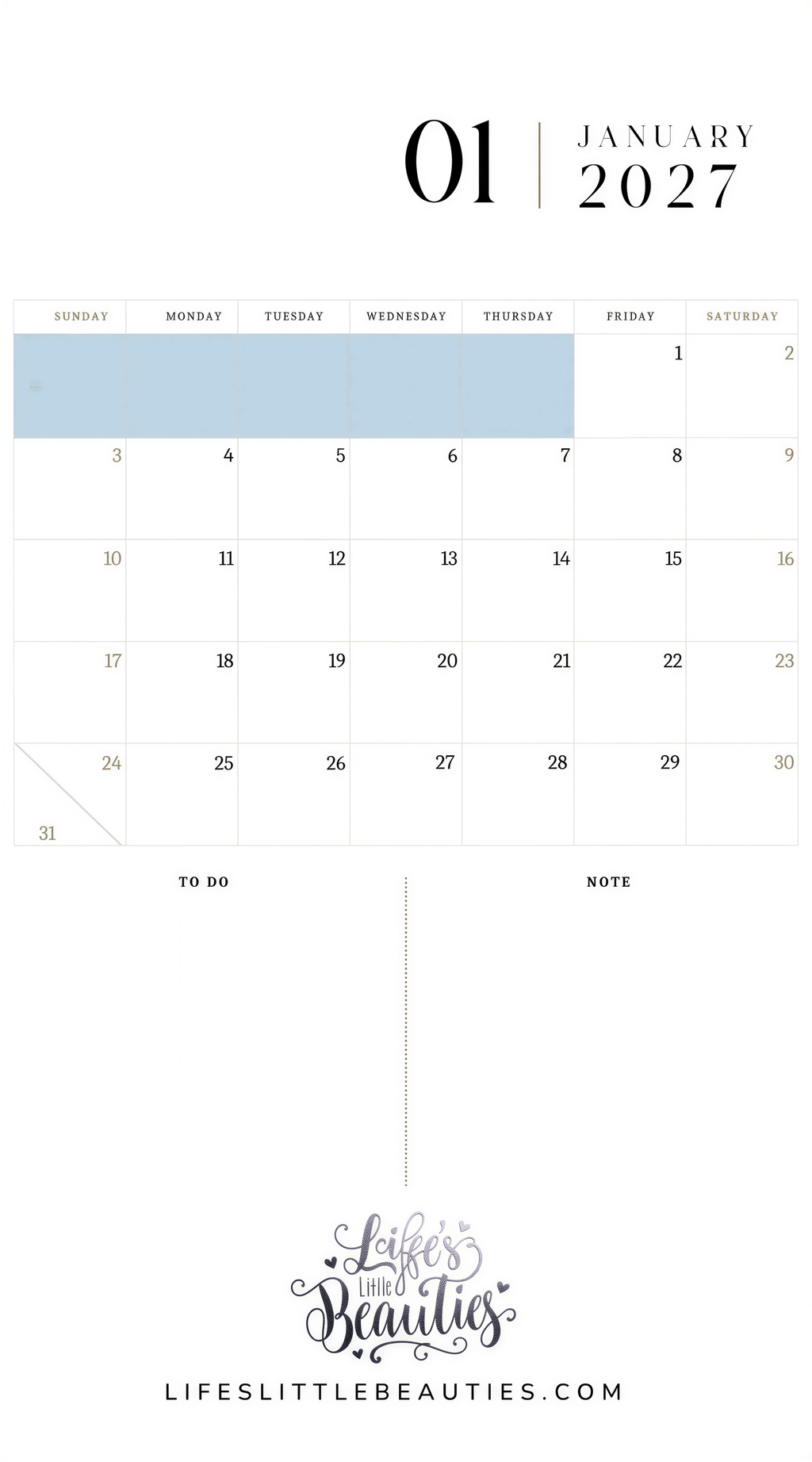 The image is a calendar for January, displaying the days of the week and the date.