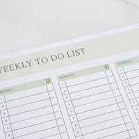 a weekly to-do list with checkboxes, indicating tasks to be completed each day of the week.