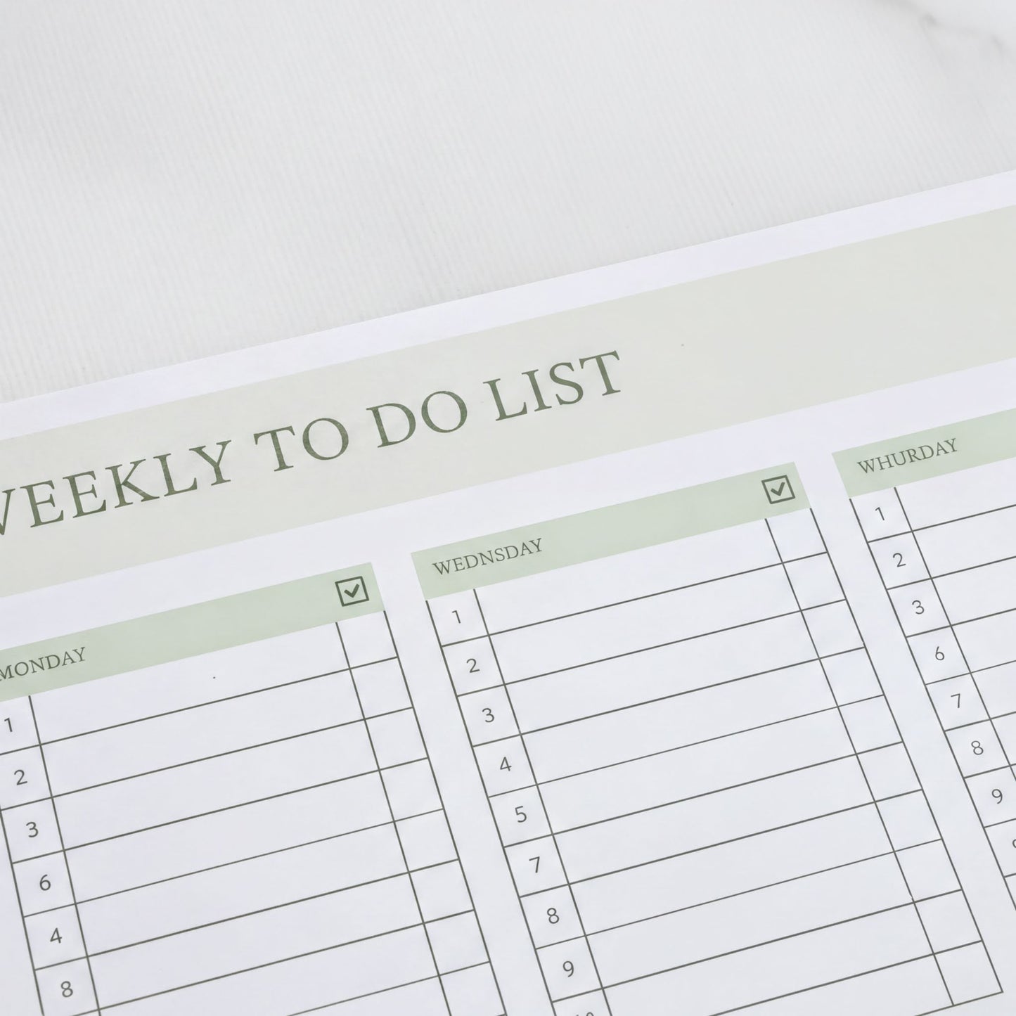 a weekly to-do list with checkboxes, indicating tasks to be completed each day of the week.