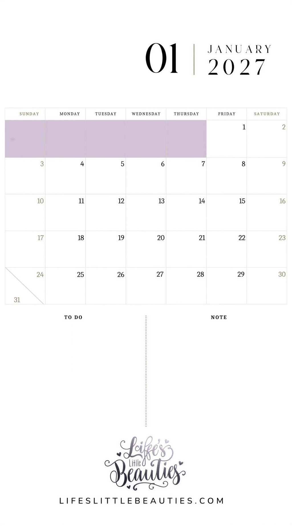 The image is a calendar for January, displaying the days of the week and the date.